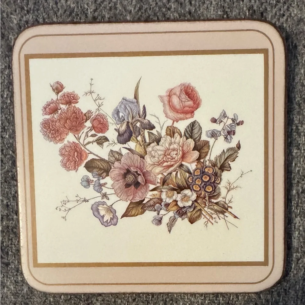 Pimpernel Coasters Flowers Redoute Rose Set of‎ 5 Made England Cork back 4